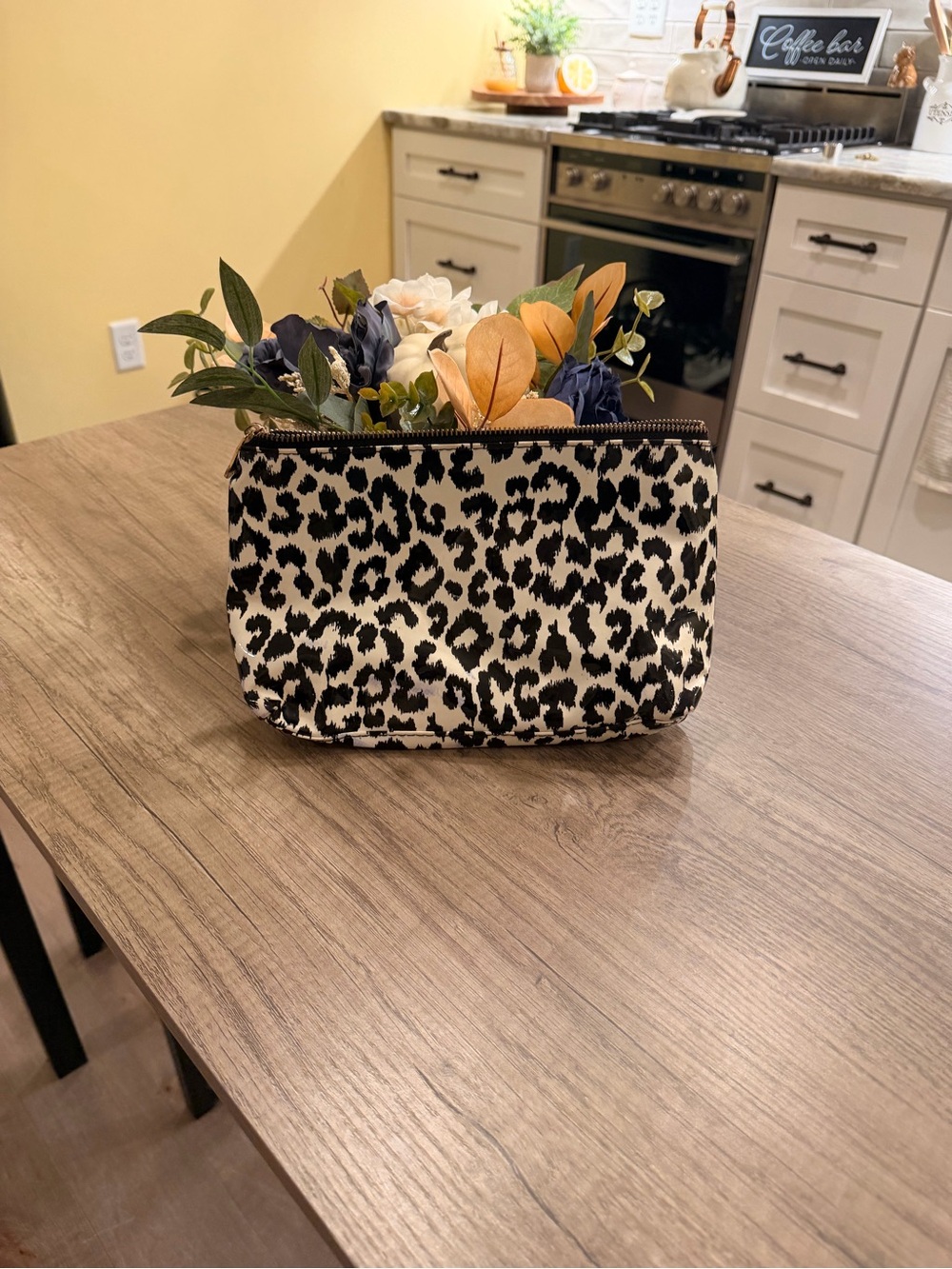 Black Leopard Print Zipper Cosmetic Pouch - Unbranded